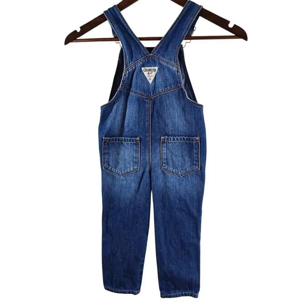 OshKosh B’gosh 2T Girls Denim Jean Bibs Overalls  Heart Pocket Button Cotton